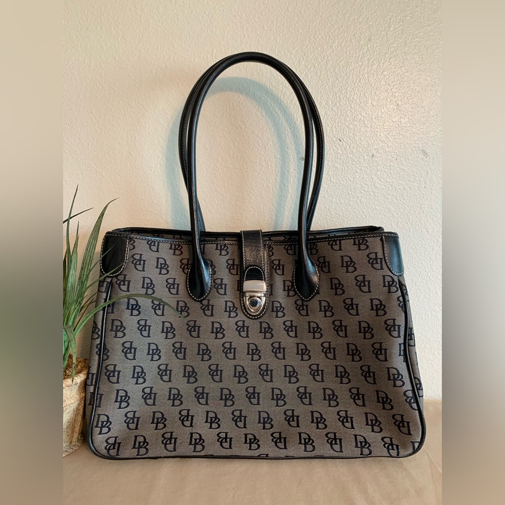 Dooney & Bourke Black and Gray Jacquard Large Long Handle Tote